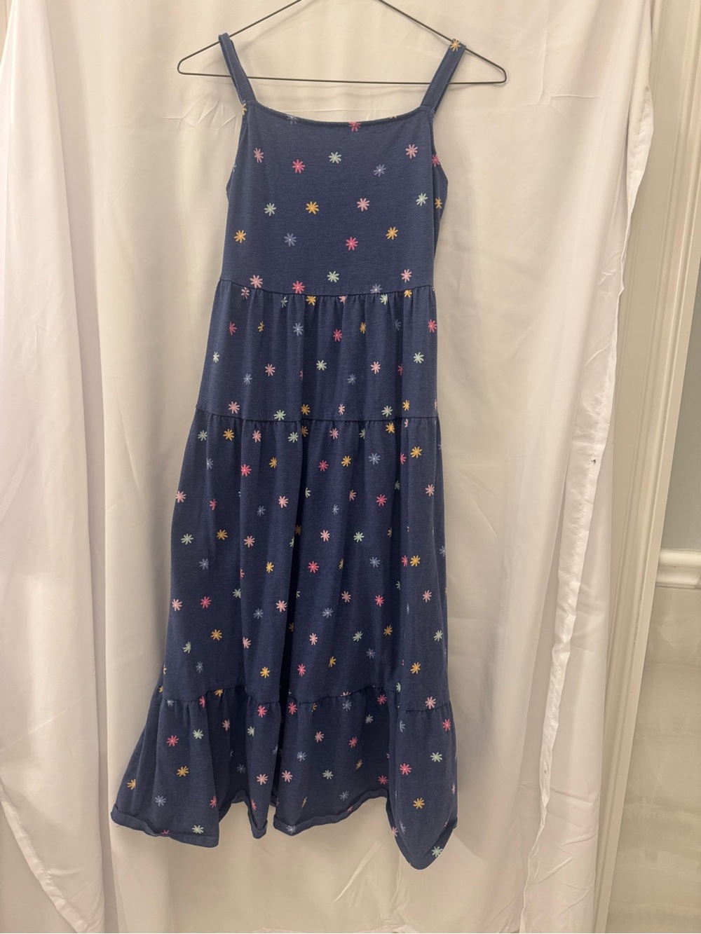Cat & Jack Navy Blue Tiered Sundress with Multicolor Starburst Print